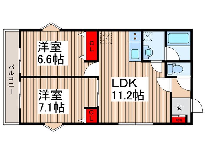 市川市南行徳二丁目(2LDK/2階)の間取り写真