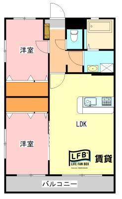インペリアル山口(2LDK/1階)の間取り写真