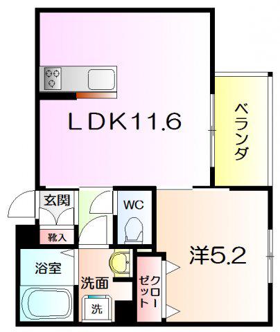 ソラーナ堺市駅(1LDK/2階)の間取り写真
