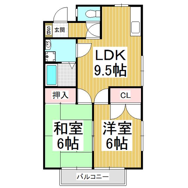 ピーコック(2DK/2階)の間取り写真
