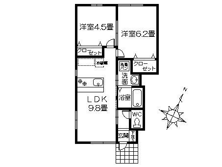 パークサイド一本桜(2LDK/1階)の間取り写真