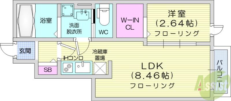 ＪＲ東北本線 東仙台駅 徒歩5分 2階建 新築(1LDK/1階)の間取り写真