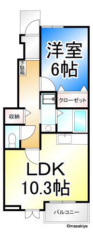 リリーハイツ富竹(1LDK/1階)の間取り写真
