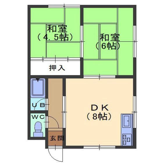 ソニック山の手(2DK/1階)の間取り写真
