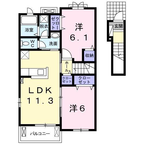 アビィ・ロード A(2LDK/2階)の間取り写真