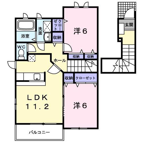 サンリット神川 B(2LDK/2階)の間取り写真