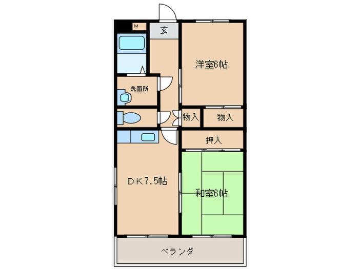ハイツウェルス(2DK/3階)の間取り写真