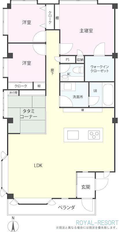 東部小近隣集合(3LDK/1階)の間取り写真
