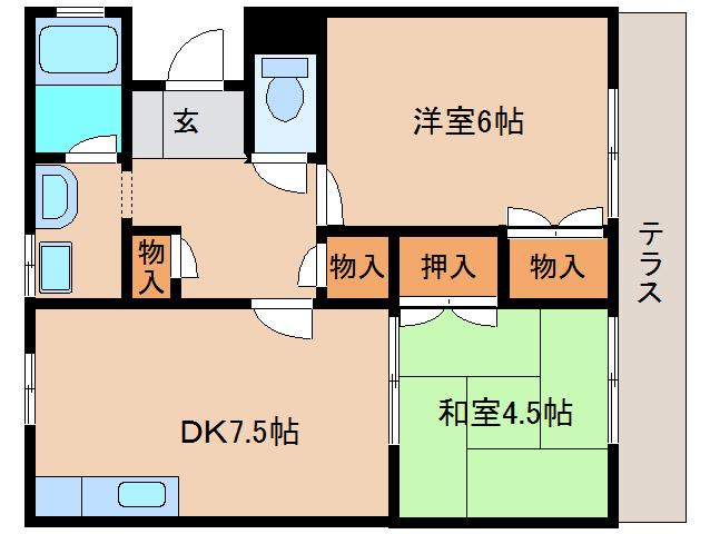 学園前サザンコート(2DK/1階)の間取り写真