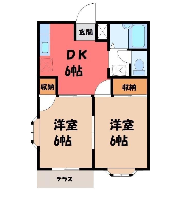 ビューラ東新A棟(2DK/1階)の間取り写真