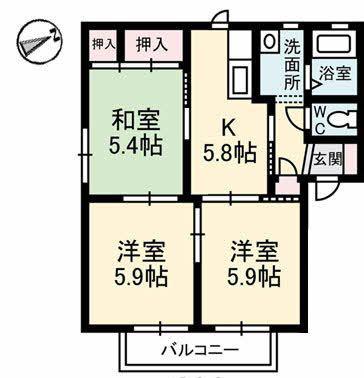 ツインマークウエストA(3K/2階)の間取り写真