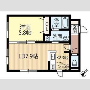 PRESCELTO千歳(1LDK/1階)の間取り写真