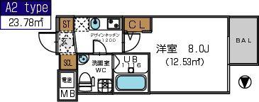 ザパーククロス阿波座(1K/8階)の間取り写真