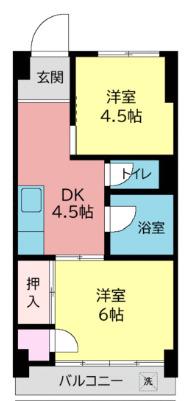 飛鳥ビル(2DK/2階)の間取り写真