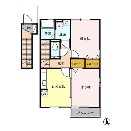 ラークガーデン C(2DK/2階)の間取り写真