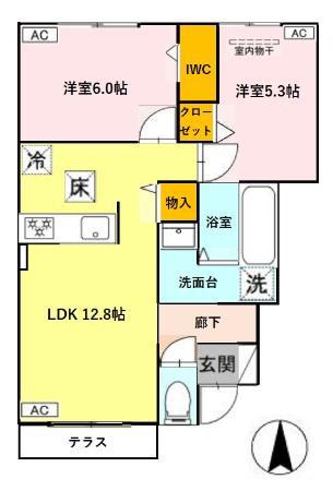 当麻寺MKコートV(2LDK/1階)の間取り写真