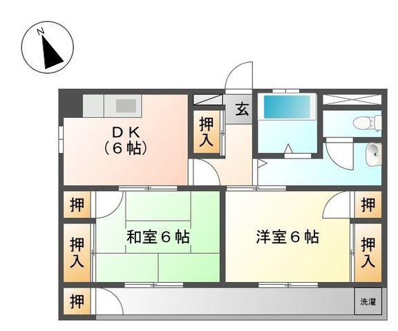 サンハイツ福生(2DK/1階)の間取り写真