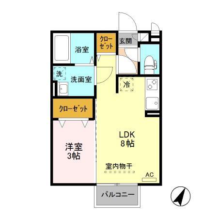 ビラ豆田B棟(1LDK/2階)の間取り写真