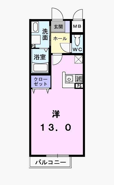 シャン・ド・フルールB(ワンルーム/1階)の間取り写真