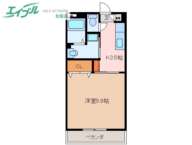 リバーサイド II(1K/3階)の間取り写真