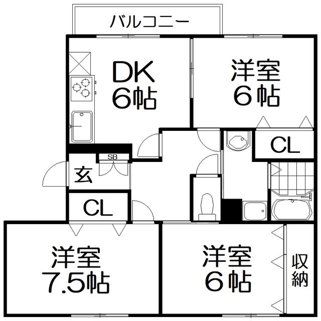 ヒルサイド幸水 弐番館(3DK/1階)の間取り写真
