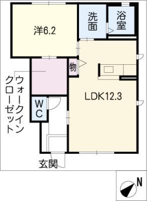 フローラ緑 A棟(1LDK/1階)の間取り写真