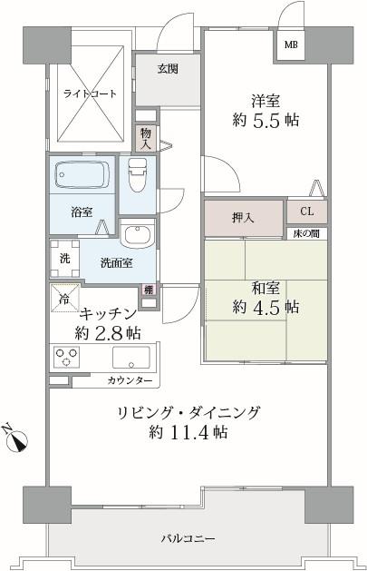 クリーンピア倉敷老松(2LDK/5階)の間取り写真