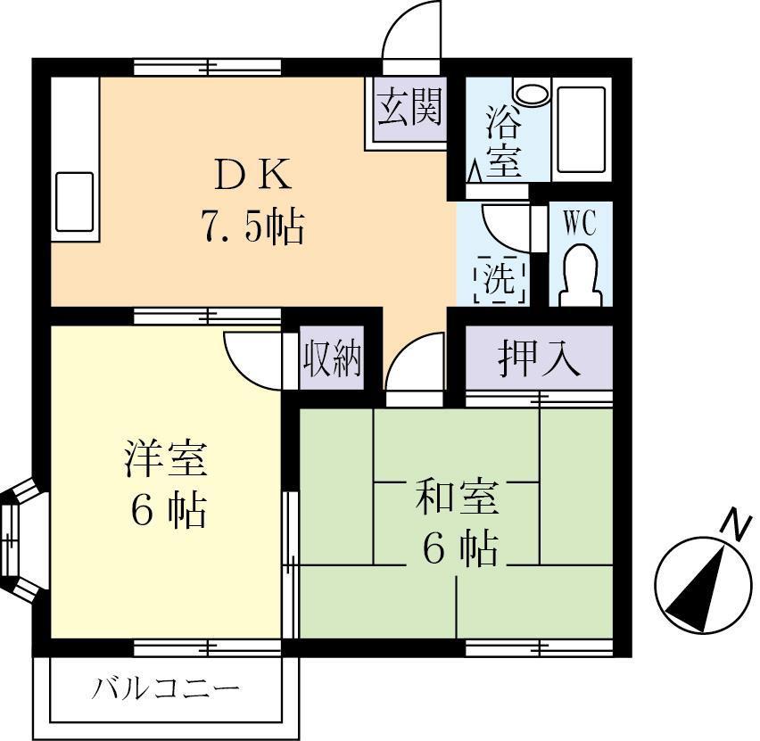 グランデュール関根(2DK/2階)の間取り写真