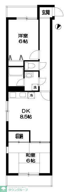 ドミール川越(2DK/8階)の間取り写真