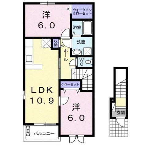 サン・ボヌール ヤナイ B 2LDKHW(2LDK/2階)の間取り写真