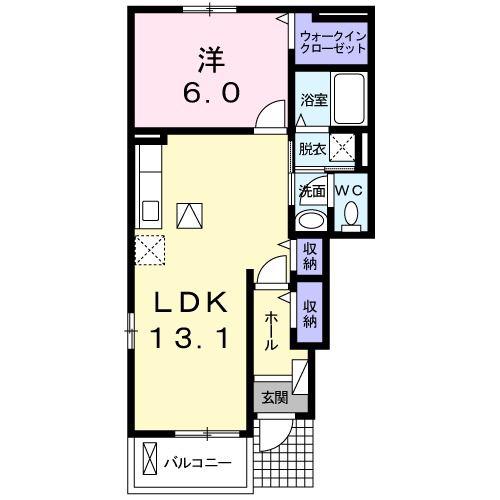 プルメリア(1LDK/1階)の間取り写真