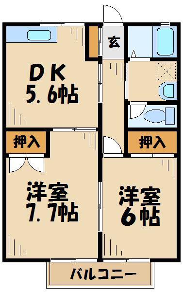 第2メゾンサンシャイン(2DK/2階)の間取り写真