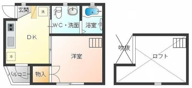 YKハイツ(1DK/2階)の間取り写真