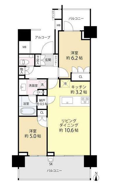グランドメゾン神楽坂(2LDK/12階)の間取り写真