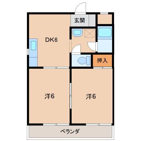 マンション本町(2DK/3階)の間取り写真