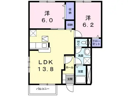 グラン・シェル II(2LDK/1階)の間取り写真