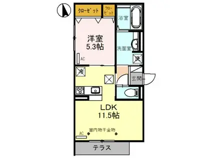 セッティエーム高崎 B(1LDK/1階)の間取り写真
