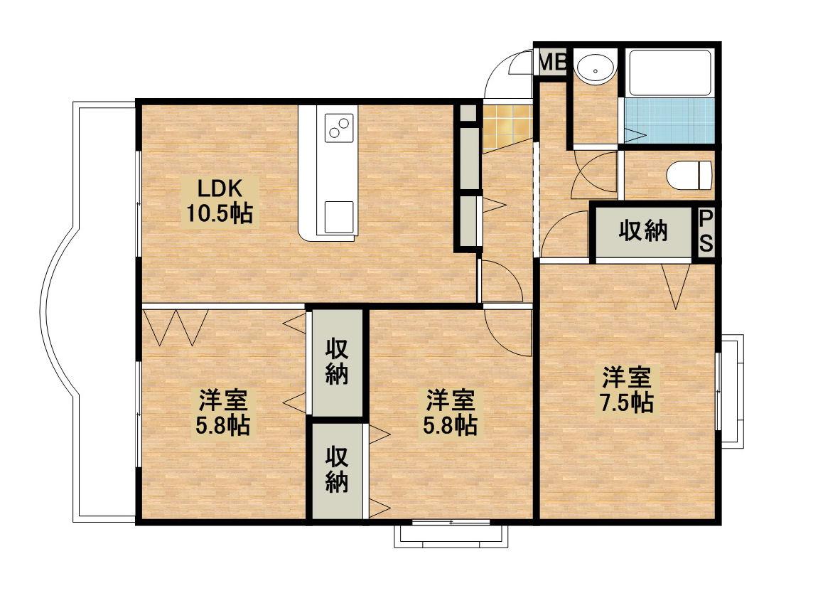 華美が丘参番館(3LDK/1階)の間取り写真