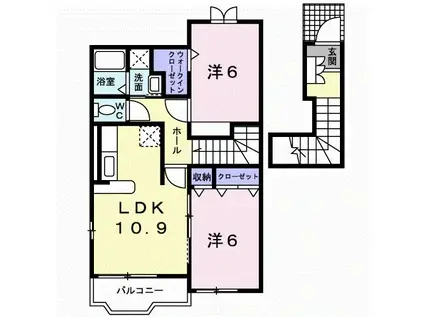 ヤマトハイツC(2LDK/2階)の間取り写真