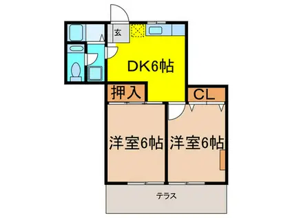 ラ・プチメゾン(2DK/1階)の間取り写真