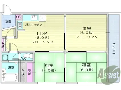 サンマンション広瀬(3LDK/6階)の間取り写真