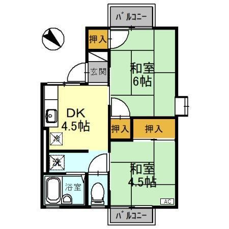 ハイム松が丘(2DK/2階)の間取り写真