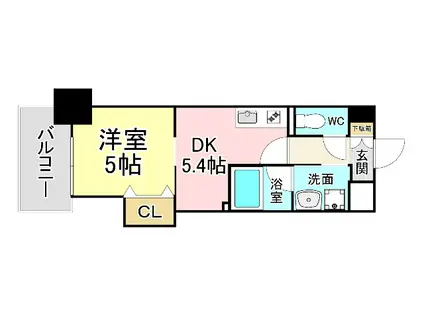 THE SQUARE PLATINAM RESIDENCE(1DK/2階)の間取り写真