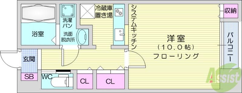 シエルヒルズユイ(1K/1階)の間取り写真