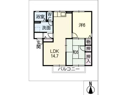 パピヨン ヒサモト 西棟(2LDK/2階)の間取り写真