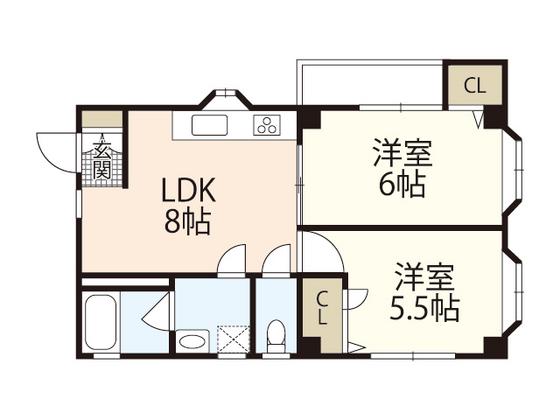 カーメラ冨田(2LDK/2階)の間取り写真