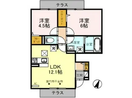 プレミアムリコス 壱号館(2LDK/1階)の間取り写真