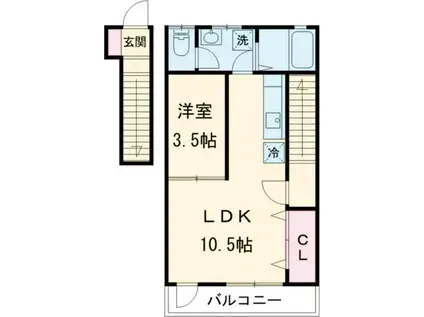 サウンドフェザー(1LDK/2階)の間取り写真