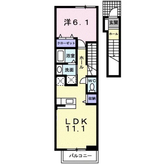 ソレアードA(1LDK/2階)の間取り写真
