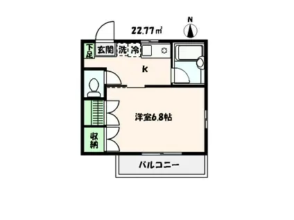 ミレハイム(1K/2階)の間取り写真